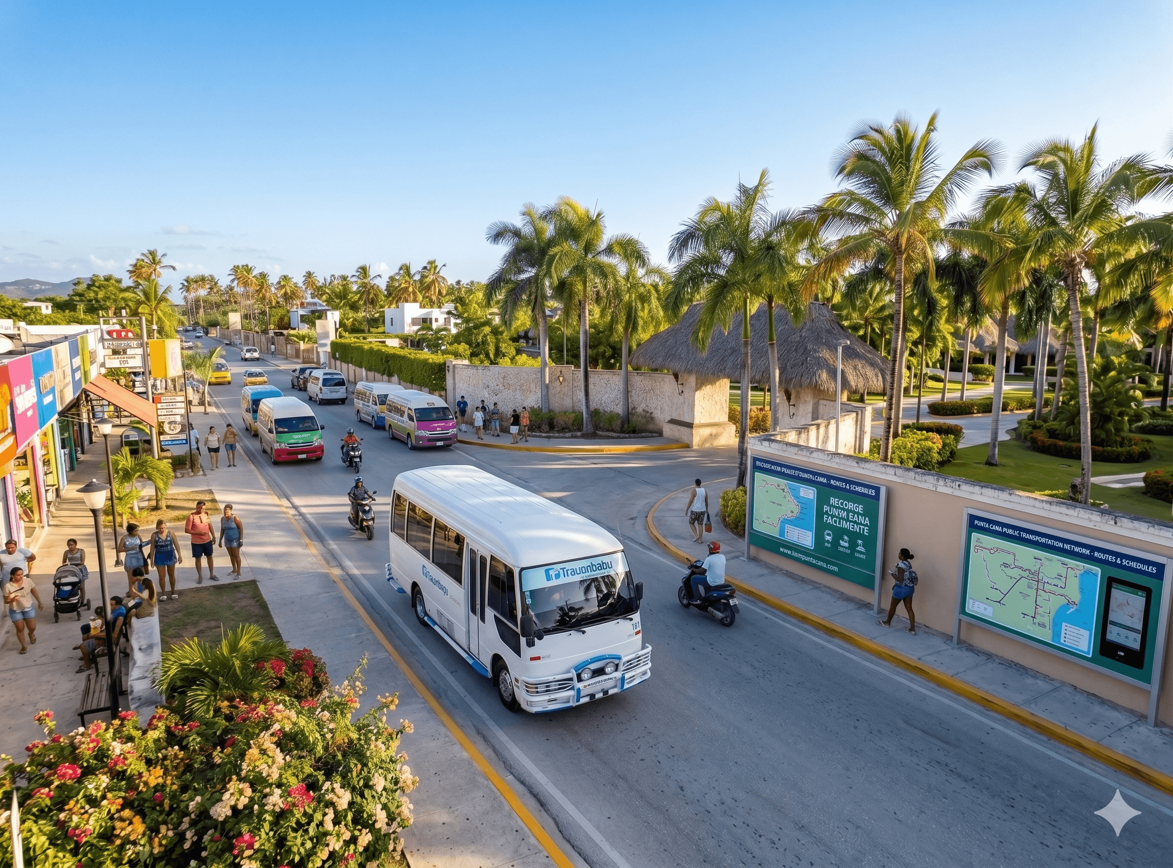 Local guagua public transit bus navigating through BĂĄvaro Punta Cana